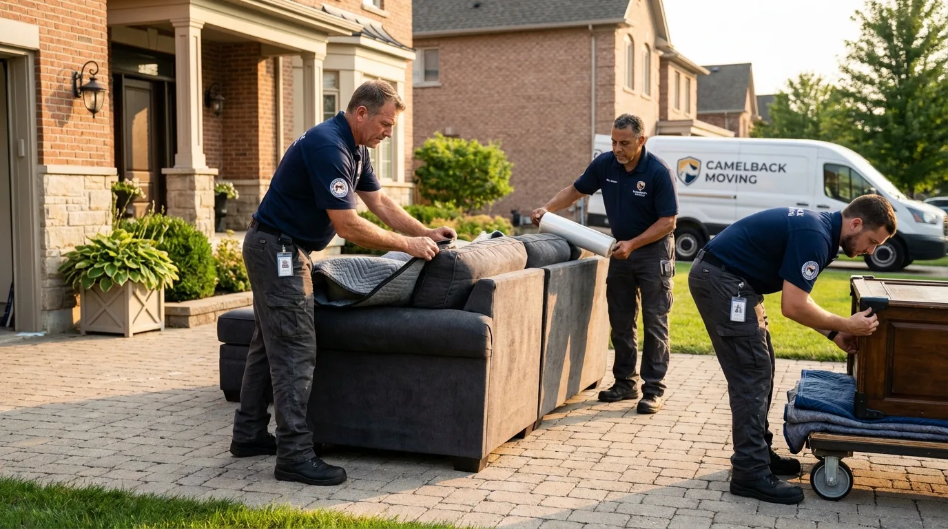 Large estate moving crew wrapping furniture in Ozark, MO